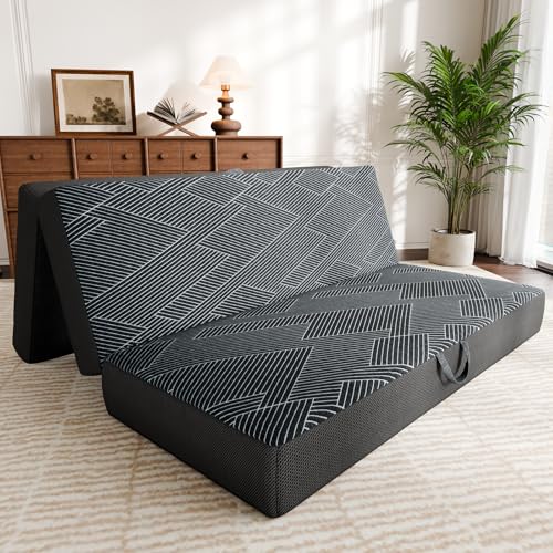 Vamcheer Folding Mattress King Size Foldable Mattress 6 inch 80"x76"x6" | Tri Folding Mattress Trifold Memory Foam Mattress with Washable Cover, Handle & Non-Slip Bottom for Travel Camping Guest - size: King-6 inch