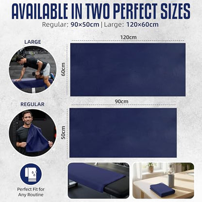 CHEEKY WINX Microfiber Gym Towel – Highly Absorbent Microfiber Sweat Towel, Quick-Dry Lightweight Design, Odour-Resistant Fabric, Matching Carry Bag, Navy Blue, Regular (90 x 50 cm) - color: Navy Blue, size: Regular