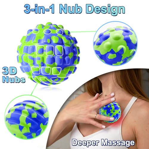 Deep Tissue Massage Ball for Exercise & Recovery - SGS Certification - Targets Back, Shoulder, Legs&Feet - Relieves Muscle Knots, Joint Pain&Tightness, Pressure Point Therapy- Myofascial Release Ball - color: Blue&green, size: 1-Pack | 2.8-inch