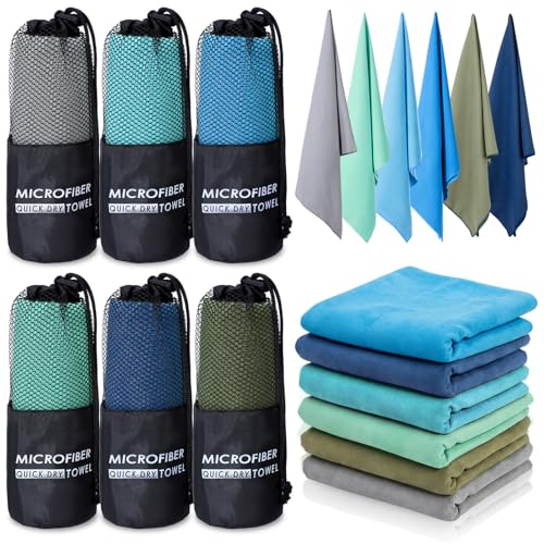 Mindsoft 6 Pack Large Microfiber Gym Towels, 47" x 20" Quick Dry Sweat Towels Super Absorbent Soft Fast Drying Towel Lightweight Towel for Workout, Camping, Backpacking, Beach, Swimming(Classic) - color: Classic