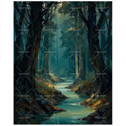 Landscape Paint by Numbers Kit for Adults - DIY Dark Forest Creek with Sunlight Painting on Canvas 12x16In, Framed Acrylic Paint Set, Suitable for Beginners, Art for Home Decoration or Gifts - color: FM04658, size: 12×16in Framed