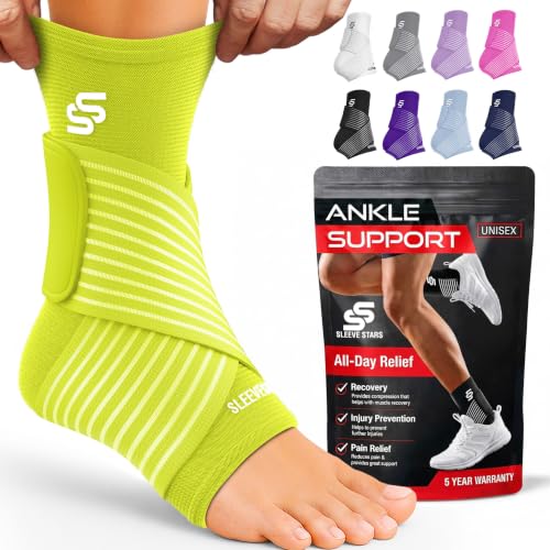 Sleeve Stars Ankle Brace for Women & Men, Ankle Wrap for Sprained Ankle, Compression Sleeve for Plantar Fasciitis Relief, Easy Customizable Support: w/ Removable Strap (Single/M:10"-12"/Neon Yellow Green) - color: Neon Yellow Green, size: Medium