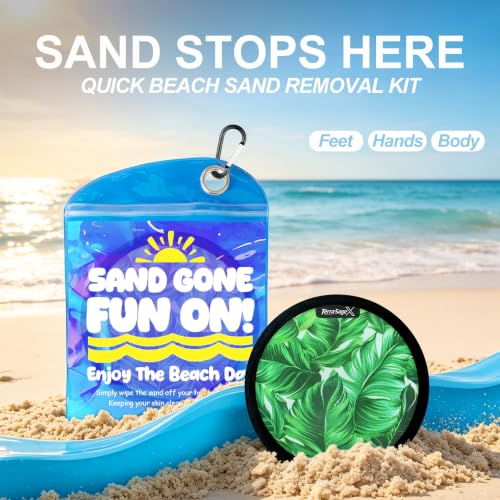 Sand Remover for Beach Towels - Soft Quick Clean Mitt for Kids & Adults | Removes Sand in Seconds,Gentle on Skin,Reusable & Washable,Beach Vacation Essential,Perfect for Beach, Pool & Camping - color: Green Leaves
