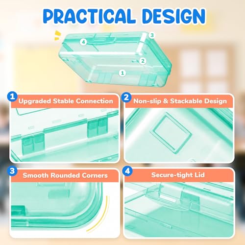 GAMENOTE Plastic Pencil Box with Personalized Sticker,Kid Hard Pencil Case with Snap-tight Lid,Small Art Craft Storage Containers,School Supplies Box for Boys,Girls (Turquoise) - color: Turquoise