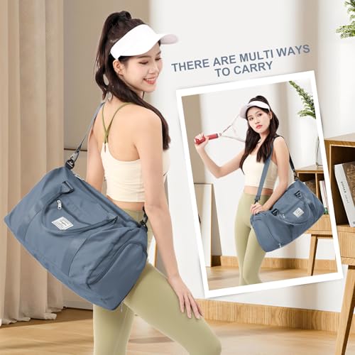 Gym Bag for Women Men with Shoes Compartment,Sports Duffle Bag Personal item travel Duffel Bags Tote Bag Small Carry on Weekender Overnight Bag Workout Dance Bag Hospital Holdalls Grey Blue - color: A6-Grey Blue