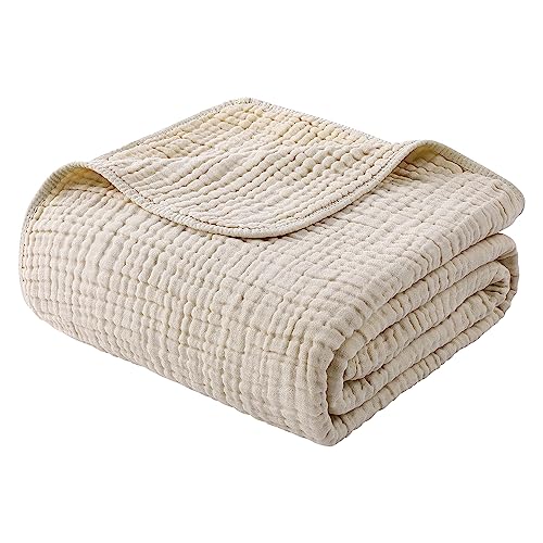 Yoofoss Muslin Blanket 100% Organic Cotton Large Twin Size 60" x 80" for Bed Couch Summer Gauze Blanket for Adults Lightweight and Breathable Apricot White - color: Apricot White, size: 60" x 80"