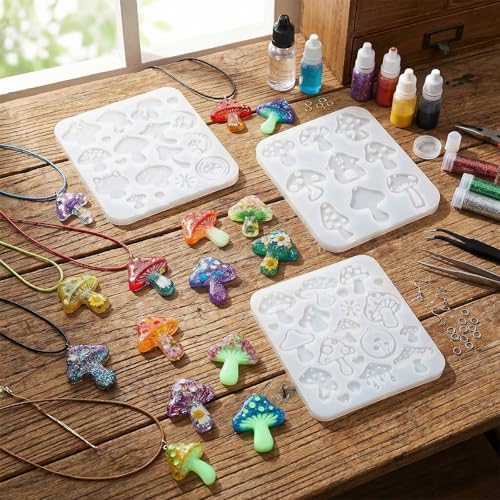 3PCS Mushroom Resin Earring Molds, Resin Keychain Molds Mushroom Silicone Mold for DIY Craft Keychains Necklace Pendant Jewelry - style: Mushroom