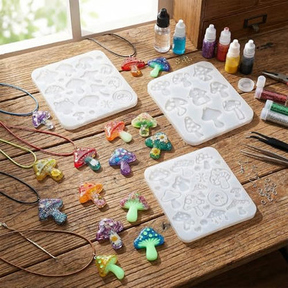 3PCS Mushroom Resin Earring Molds, Resin Keychain Molds Mushroom Silicone Mold for DIY Craft Keychains Necklace Pendant Jewelry - style: Mushroom