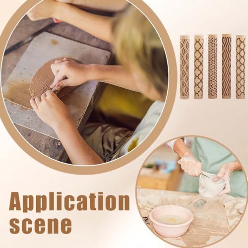 Clay Texture Rollers, 5 PCS 100mm Wooden Rolling Pins | Muimurex Wooden Clay Texture Rollers, 5 PCS 100mm Rolling Pins for Pottery, Ceramic, Polymer Clay, Sculpting & DIY Art, Set A - color: A
