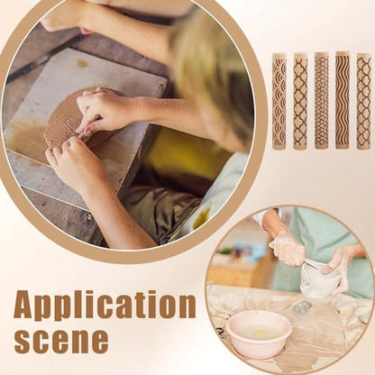 Clay Texture Rollers, 5 PCS 100mm Wooden Rolling Pins | Muimurex Wooden Clay Texture Rollers, 5 PCS 100mm Rolling Pins for Pottery, Ceramic, Polymer Clay, Sculpting & DIY Art, Set A - color: A