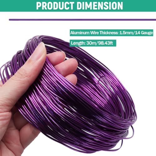Luomorgo 14 Gauge Aluminum Craft Wire, Purple, 100FT | Anodized, Bendable, Jewelry Making, DIY Crafts, Floral & Sculpting - color: Purple, size: 14 Gauge