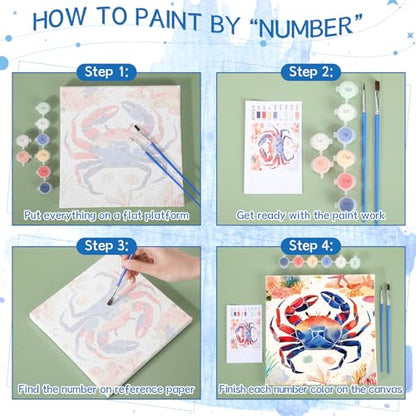 Nezyo 12 Sets Paint by Numbers with Frame, Ocean Animals Canvas 8x8 Inch | DIY Acrylic Number Painting for Beginners, Sea Life Designs, Includes Brushes Paints, Party Classroom Birthday Gift - style: Sea Creatures