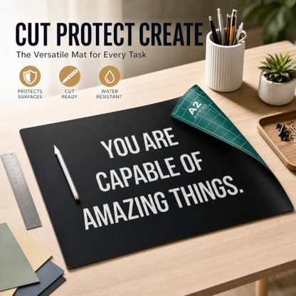 23" x 17" Self Healing PVC Cutting Mat, A2-Black or Green | A2, Double Sided, Gridded Rotary Cutting Board, For Craft, Quilting, Fabric, Scrapbooking, Sewing, Large - color: A2-Black or Green