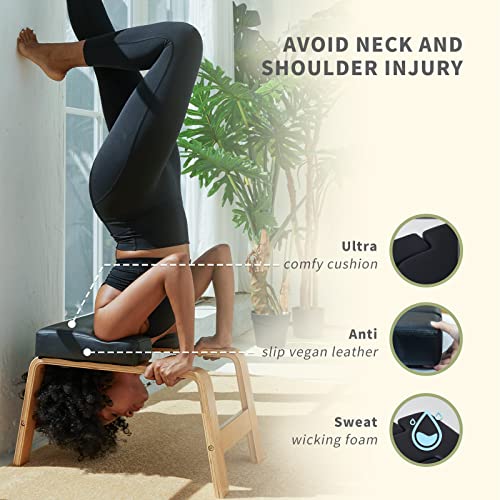 Yoga Headstand Bench- Stand Yoga Chair for Family, Gym - Wood and PU Pads - Relieve Fatigue and Build Up Body (White), 25*16.14*15.75inch