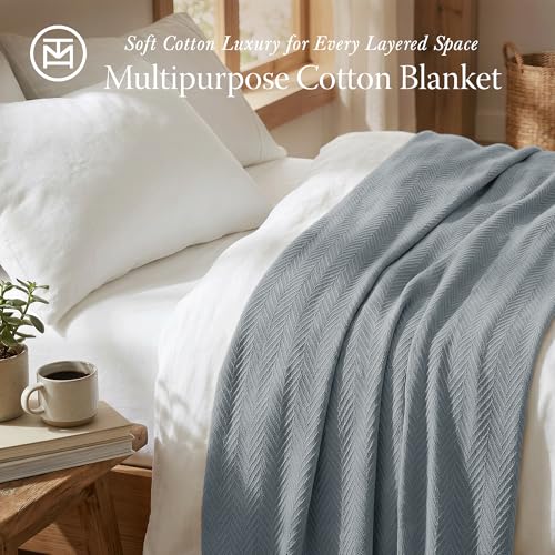 Threadmill Luxury 100% Cotton King Herringbone Blanket, Scottish Grey - color: Scottish Grey, size: King (106" x 92")