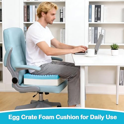 Egg Foam Crate Pad with High-Density Base for Long Sitting, Double Layer Design Disperse Pressure & Breathable Support 18"x16"x5" Seat Cushion for Office Chair Wheelchair Car Recliner(2 PCS)