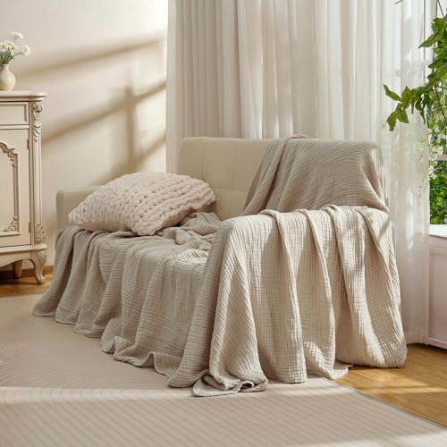 100% Cotton Muslin Blanket for Adult 108x90 4-Layer Gauze Throw - color: Khaki, size: 108x90 inch