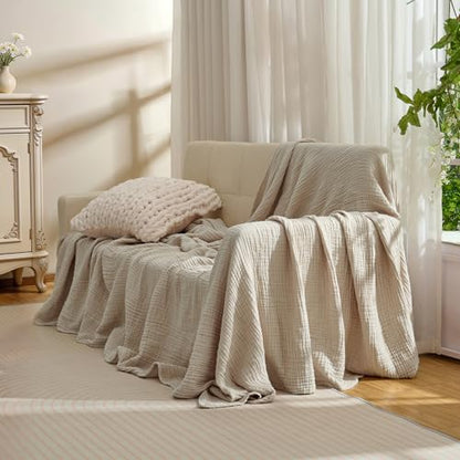 100% Cotton Muslin Blanket for Adult 108x90 4-Layer Gauze Throw - color: Khaki, size: 108x90 inch