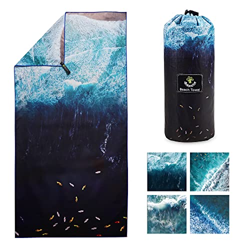 4Monster Quick Dry Beach Towel, Ultra Absorbent Microfiber Travel Towel, Lightweight & Compact for Beach, Swimming, Camping, Pool, Water Sports & Yoga - color: 15 Ocean-b, size: 78.00" x 35.00"