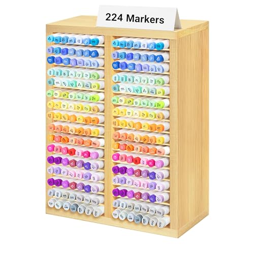 PROLEE Marker Organizer for 224 Markers, Wooden Alcohol Marker Holder with 32 Compartments, Horizontal Art Pen and Pencil Storage Rack for Desk, Classroom and Studio, Natural - color: Natural, size: 224 Markers,15“x11”x5.2“