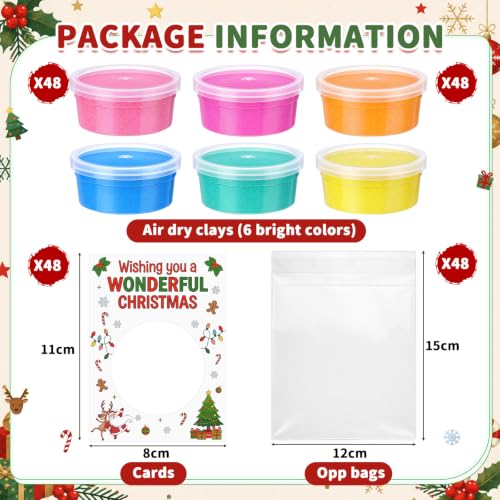 VioraWhite 48 Pcs Wonderful Christmas Air Dry Clay Set with Card and Gift Bags DIY Magic Gifts Clay Model Arts and Crafts Gift Graduation Party Favors Prizes for Kids Students Children Classroom - style: Wonderful Christmas