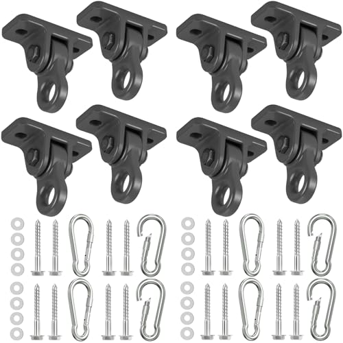 Heavy Duty Porch Swing Hangers Kit Swing Hardware Hooks | Aluminum alloy construction, dual bearings, 5000-pound weight capacity, with snap hooks (8 Pack Black) - color: 8 Pack Black