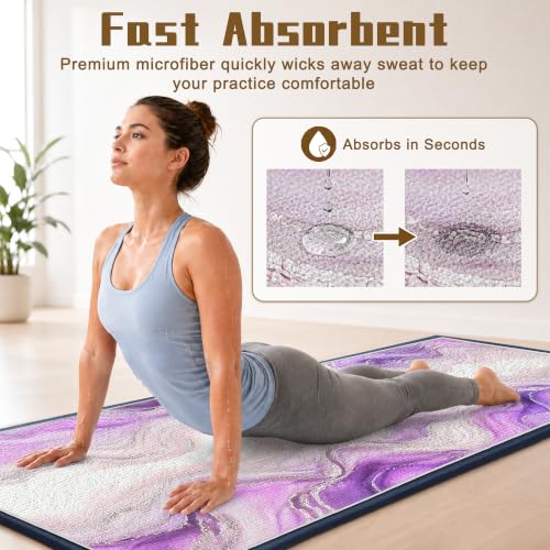 Yoga Mat Towel, Hot Yoga Towel High-Definition Pattern, Machine Washable with Ultra-Absorbent Yoga Towels for Hot Yoga Non Slip for Fitness, Exercise, Pilates, 72 x 27 in, Purple Ripples - color: Purple Ripples