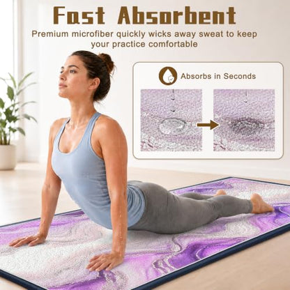 Yoga Mat Towel, Hot Yoga Towel High-Definition Pattern, Machine Washable with Ultra-Absorbent Yoga Towels for Hot Yoga Non Slip for Fitness, Exercise, Pilates, 72 x 27 in, Purple Ripples - color: Purple Ripples