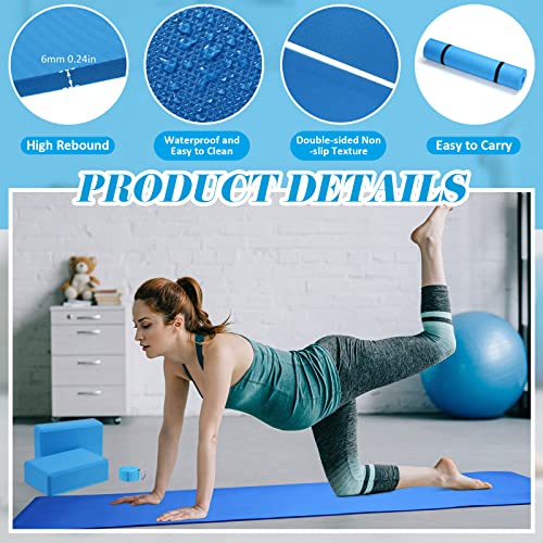 Liliful 10 Pcs Yoga Starter Kit Include 6mm Yoga Mat with Carry Strap, 2 Blocks, 65cm Pilates Ball, Stretch Strap, 5 Resistance Bands with Air Pump Home Workout Set for Beginners Women Men Gym - color: Blue