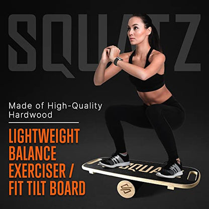 SQUATZ Wooden Balance Board, Standing Desk Anti Fatigue Mat Exercise Equipment with Ergonomic Design and Comfortable Non-Slip Surface, Wobble Board for Skateboard, Hockey, Snowboard, Black (SQDBB-1)