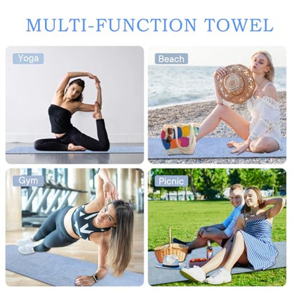 Hot Yoga Towel with Grip Dot, Non Slip Sweat Absorbent Microfiber Yoga Mat Towels for Hot Yoga, Pilates, Fitness and Workout 72inch x 24inch - color: Light Blue