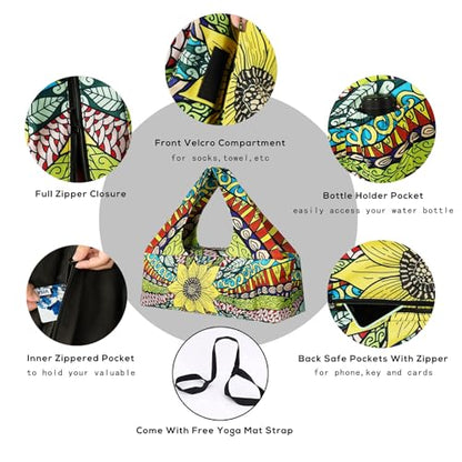 Yoga Mat Bag - Large Yoga Bag with Yoga Mat Strap, Zipper and Pockets - Yoga Bags and Carriers Fits All Your Stuff - Personalized Yoga Mat Bags for Women Fits Most Size Mats - color: Sunflower