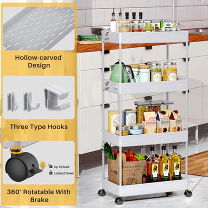 SPACEKEEPER 4 Tier Rolling Cart, Bathroom Cart Organizer with Wheels, Gray - color: Grey, size: 4 Tier