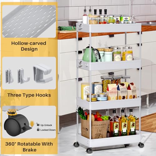 SPACEKEEPER 4 Tier Rolling Cart, Bathroom Cart Organizer with Wheels, Gray - color: Grey, size: 4 Tier