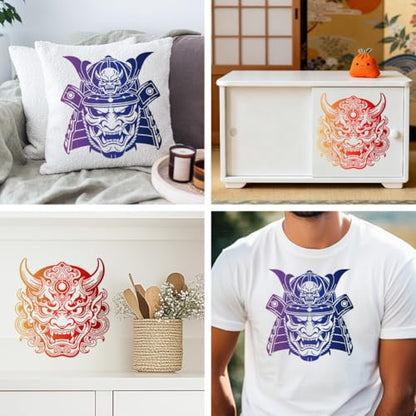 MAYJOYDIY 2 Styles Swordsman Stencils Reusable Drawing Template with Paint Brush Japanese Style Samurai 11.8×11.8" for Home Decoration Wood Wall Canvas Furniture - style: Swordsman