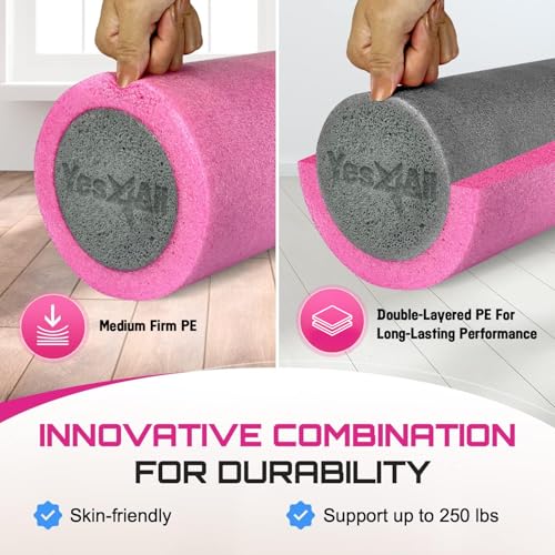 Yes4All Medium Firm Two-Layer PE Foam Roller for Yoga & Pilates - color: 36 Inches - Pink/Grey