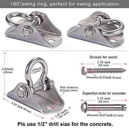 BeneLabel Stainless Steel Heavy Duty Swing Hanger Ceiling Mount 1600 LB Capacity Swing Hardware for Swing Seat, Yoga, Heavy Bag, Porch Swing, Hanging Chair with 2 Screws and 2 Expansion Bolts - color: Silver - 180° Swing Hanger (1 Pack)