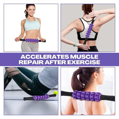Hiboom 12 Pack Muscle Roller Stick for Deep Tissue, Leg Massage Roller with Anti Slip Grip Massage Relaxing Tools for Athletes Sculpting Yoga Sports Arms Back Calves Muscle Massager(Purple)