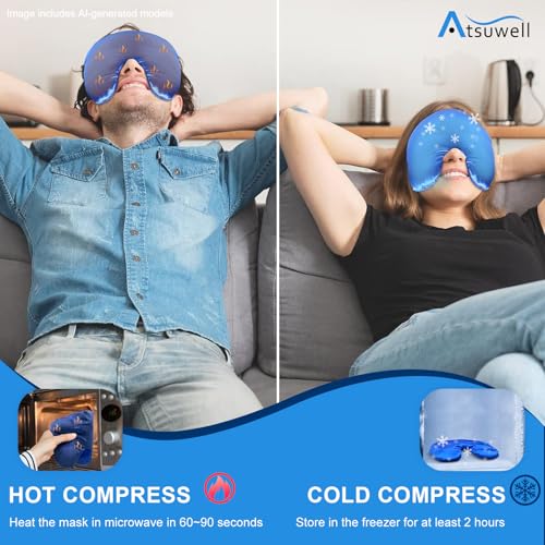 Atsuwell Sinus Mask Microwavable, Heated Eye Masks for Dry Eyes, Blue - color: Blue