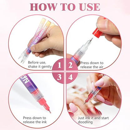 12 Colors Nail Art Pens, 0.5mm Fine Tip 3D Acrylic Polish Pen Set, Waterproof Quick-Drying Dotting Graffiti Drawing Liner Brush, DIY Nail Art Design Manicure Tools for Beginners Women Home Salon