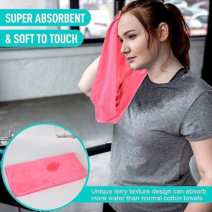 SINLAND Microfiber Gym Towels, Workout Sweat Towel 16x32In - color: Dark Pinkx3