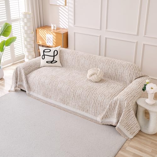 Erke Couch Cover Sheet Blanket for 3-Seat High Backrest Wide Deep Sofa Cushion Slip Covers, L Shape Sectional Furniture Decor Protector, Machine Washable Chenille Slipcover for Pets Dogs Cats - color: Texture Coffee, size: 86" x 134"