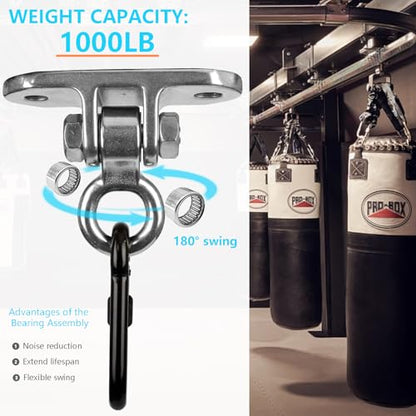 Stainless Steel Heavy Duty 180° Swing Hanger Kit - Ceiling Mount with Hook for Porch Swing, Hammock Chair, Yoga Swing, Punching Bag, 1000 LB Capacity, Rust-Resistant Hardware Included - size: 2 holes-1Pack