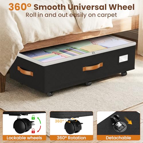 Budding Joy 80L 2 Pack Adjustable Under Bed Storage with Wheels - color: Black
