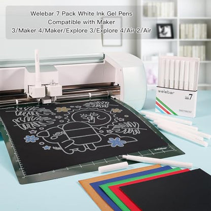 White Ink Gel Pens Compatible with Cricut Maker 3/Maker 4/Maker/Explore 3/4/5/Air 2/Air, 7 Pack Medium Point Pens for Drawing, Lettering, Adding Highlights - color: White