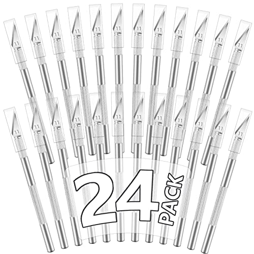 JETMORE 24 Pack Silver Exacto Knife Set, Precision Craft Knife Set for DIY | Silver aluminum handles offer control for pumpkin carving, trimming and scrapbooking, Exacto knife sets support group work - color: Silver, size: 24 Pack