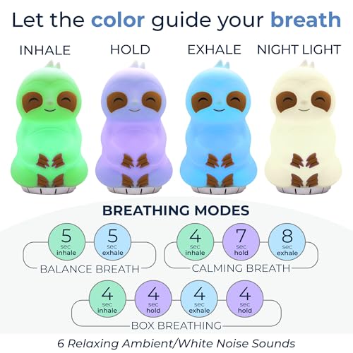 Mindsight 'Breathing Buddha' Guided Visual Meditation | 3 Modes to Slow Your Breathing & Calm Your Mind | Stress & Anxiety Relief | Wellness Gift | Adults, Kids, Classrooms | USB Rechargeable - size: Sloth (Sound)