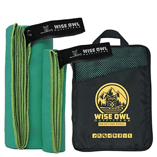 Wise Owl Outfitters Microfiber Camping Towel - Quick Dry Towel for Travel, Backpacking, Hiking, Beach, Gym & Yoga - Compact, Fast Drying & Lightweight - color: Dark Green, size: Large (24x48) + Washcloth (12x12)