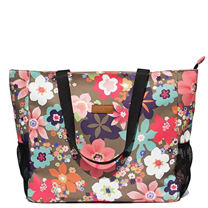ESVAN LARGE BEACH BAG Water Resistant Lightweight 20 inch Women Oversize Tote Bag for Gym Beach Travel Pool Yoga Nurse - color: Flower