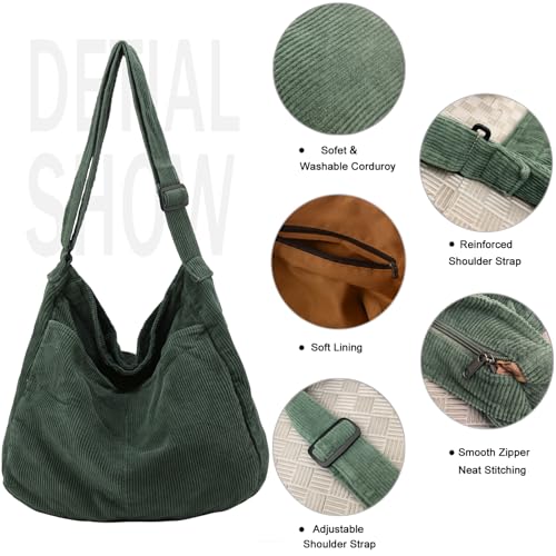Canvas Tote Bag Casual Hobo Crossbody Shoulder Bag for Women and Men Large Purse Messenger Bag Travel Work - color: 2-green